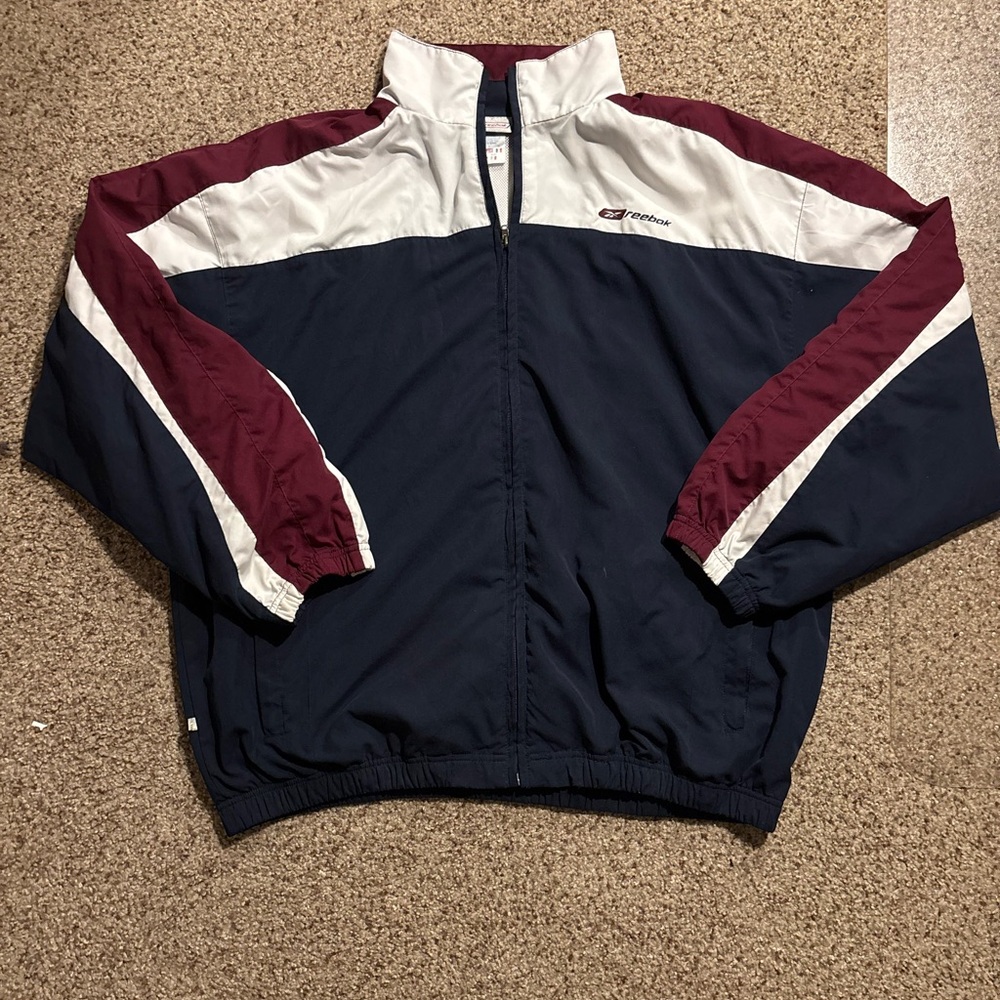 Reebok Men's Windbreaker in Navy, White, and Burgundy